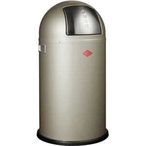 Wesco Pushboy afvalemmer in neutrale kleur, gepoedercoat plaatstaal, volume 50 liter, grote klep van roestvrij staal, uitneembare binnencontainer