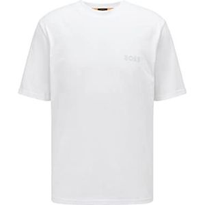 BOSS Teeback T-shirt voor heren, van katoenen jersey met logo print rubber, Wit.