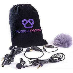 Purple Panda Lavalier-microfoonset met omnidirectionele condensator om vast te klikken, compatibel met iPhone, iPad, GoPro, DSLR, Zoom/Tascam-recorder, Samsung, Android, PS4