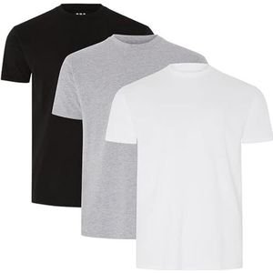 FM London Set van 3/5 korte mouwen, hoogwaardig gewicht T-shirt voor heren, zwart/grijs/wit (set van 3)