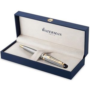Waterman Expert pen, roestvrij staal ornament 23 karaat goud, medium punt met blauwe inktpatroon, geschenkdoos