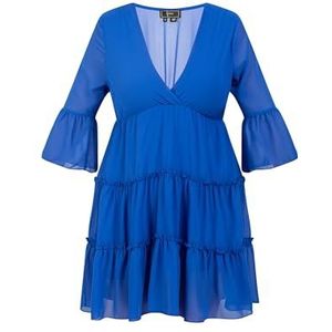 faina 19227011-FA01 Mini-jurk met ruches voor dames, koningsblauw, maat L, mini-jurk met ruches, L, Mini-jurk met ruches