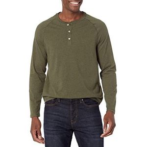 Amazon Essentials Henley shirt met lange mouwen voor heren, klassieke pasvorm (verkrijgbaar in grote maat), olijfgroen gemêleerd, maat XL