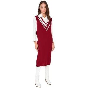 Trendyol Woman Midi Bodycon V-Neck Knitwear Dress Robe Femme, Burgundy, L