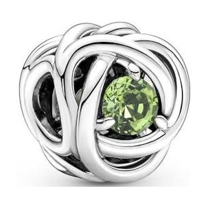 Pandora Moments Sterling zilveren eeuwigheid cirkel bedel met lichtgroen kristal, Sterling zilver, Zirkonia