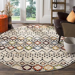 Safavieh Amsterdam Collection AMS108K Boho Chic Moroccan Distressed Area Rug, 3' rond, ivoor/multi