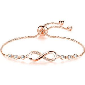 Cosie Lliy Infinite armband van roségoud, hart voor dames, armband met zirkonia, armband voor meisjes, sieraden, armband, cadeau voor dames, 25 cm, roségoud, Roségoud