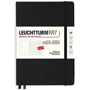 LEUCHTTURM1917 367690 weekplanner en notitieboek, medium (A5) 2024, 18 maanden, zwart, Engels