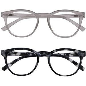 OPULIZE Blu - Lunettes de Lecture Anti-Lumière Bleue Pack de 2 Montures Rondes et Cool Charnières à Ressort Améliore le Sommeil Jeux Ordinateur Transparente Noir Hommes Femmes BB5-CW +3.50