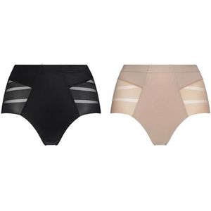 DIM Culotte Femme Diam's Control Medium Effet Ventre Plat x2, Noir/Peau, XS