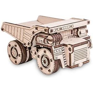 EWA Eco-Wood-Art Belaz Mini-vrachtwagen met 3D-puzzel, voor volwassenen en jongeren, montage zonder lijm, 105 delen, natuur