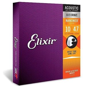 Elixir® Strings 80/20 bronzen snaren voor twaalfsnarige akoestische gitaar met NANOWEB®-Coating, licht (.010-.047)