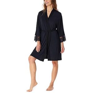 Schiesser Kimono met kant, 90 cm lang, Sensual Premium Badjas voor dames, zwart.