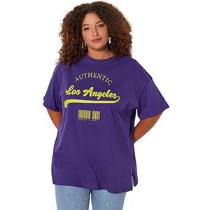 Trendyol T-shirt oversize basique à col rond en tricot pour femme, violet, 3XL