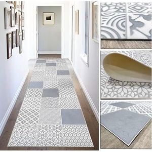Hydraulische vinyl vloermat voor woonkamer, kleur: zilvergrijs op ivoorkleurige achtergrond, voor keuken, hal, badkamer of slaapkamer, vinyl tapijt