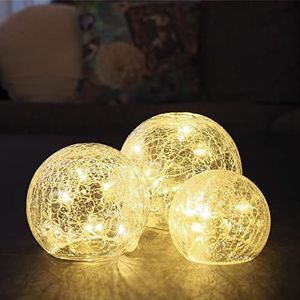 Gadgy Bollampen Craquelé glas set van 3st.| 3 Bol lampen van craquelé glas met lichtsnoer | Crackle Ball Lights| Ø 8, 10, 12 cm | Decoratieve tafellamp op batterijen | 24 Warm witte LED?s | Sfeerlamp, Nachtlamp [energieklasse A++]