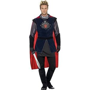 Smiffys King Arthur Deluxe kostuum, zwart, met top, cape, handschoenen, overschoen en binnenplaats, meerkleurig, M