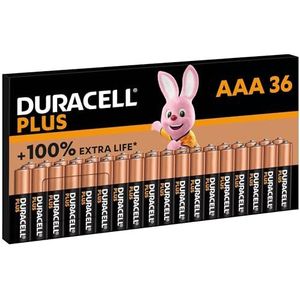 Duracell Plus AAA-batterijen (36 stuks) – alkaline 1,5 V – tot 100% langer – ideaal voor dagelijkse apparaten – verpakking 0% kunststof – houdbaarheid 10 jaar – LR03 MN2400