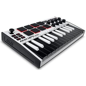 AKAI Professional MPK Mini MK3 - 25 toetsen MIDI toetsenbord controller met 8 verlichte batterijpads, 8 toetsen en muziekproductiesoftware (wit)