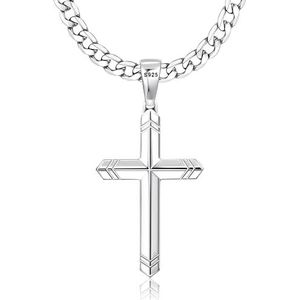 FIOROYAL 925 sterling zilveren ketting voor mannen en vrouwen, 5 mm van robuust roestvrij staal met diamantgeslepen, zilveren kruishanger, lengte 40-81 cm, Sterling Zilver