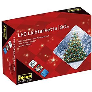 Idena 8325059 Led-lichtketting met 80 gekleurde leds, met 8 uur timerfunctie en transformator, voor binnen en buiten, feest, Kerstmis, decoratie, bruiloft