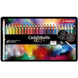 Kleurpotloden - STABILO CarbOthello - Metalen doos met 48 pastel houtskoolpotloden - Geassorteerde kleuren