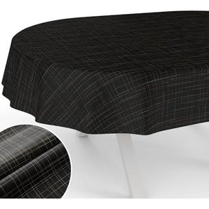 Afwasbaar stoffen tafelkleed met teflon-coating, onderhoudsvriendelijk, lotuseffect, waterafstotend, gestreept, ovaal, 180 x 140 cm, afgesneden rand, zwart