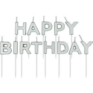 Folat 24207 Happy Birthday-taartkaarsen, zilverkleurig, 2 cm, voor verjaardag, decoratie, kinderfeest, bruiloft, bedrijfsfeest, verjaardag