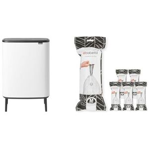 Brabantia Bo Touch Bin Hi Afvalemmer - 60 liter - Wit + PerfectFit vuilniszakken - 60 liter - M-code - 6 rollen x 20 stuks