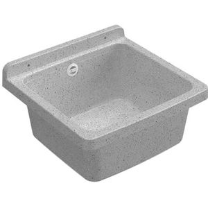Adventa Badkuip van PP-hars, wandmontage, compact, met sifon en afvoer, zuurbestendig, voor algemeen gebruik, wasruimte, garage, buiten, graniet, L 40 x D 40 x H 19 cm