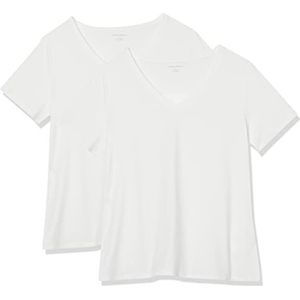 Amazon Essentials Dames-T-shirt met V-hals en korte mouwen, normale pasvorm, wit, maat S