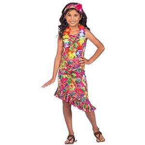 Amscan - Girl's Hawaiian jurk, hoofdband & Lei verkleedkostuum leeftijd: 4-12 jaar, veelkleurig op roze achtergrond, 10 jaar, Veelkleurige Op Roze Achtergrond