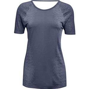 Under Armour TB korte mouwen, zonder naden, T-shirt voor dames, Utility Blauw/Washed Blauw/Metallic Zilver (496)