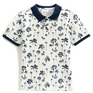 Koton T-shirt à manches courtes et col polo imprimé palmier pour garçons, Design écru (0d1), 9-10 Jahre