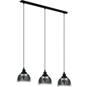 EGLO Beleser Hanglamp, 3 vlammen plafondlamp, kroonluchter voor woonkamer of eetkamer, metaal zwart en rookglas, rookglas, E27 fitting, 90,5 cm