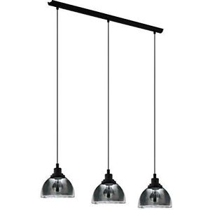EGLO Beleser hanglamp, 3 vlammen, plafondlamp, woonkamer- of eetkamerlamp, van zwart metaal en transparant zwart rookglas, E27 fitting, 90,5 cm