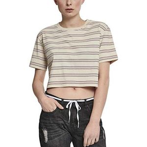 Urban Classics dames t-shirt kleurrijk gestreept, meerkleurig (zand/zwart/wit/Firered 01686)