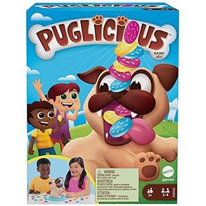 Mattel Games Puglicious, Gezelschapsspel voor het stapelen van lekkernijen op de neus van een hond, voor kinderen vanaf 5 jaar, GND65