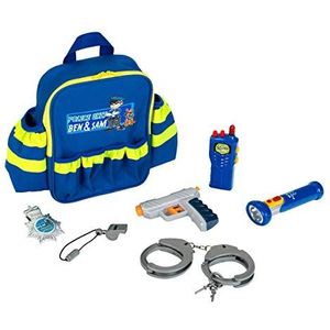 Klein Theo 8802 Police Unit Ben & Sam politierugzak, met op batterijen werkende zaklamp en politie-accessoires, speelgoed voor kinderen vanaf 3 jaar