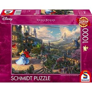 Schmidt Spiele 57369 Thomas Kinkade, Disney, Doornroosje dansen in het betoverende licht, puzzel 1000 stukjes