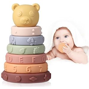 Oderra Stapelbare toren voor baby's, 6 maanden, sensorische wekker, Montessori zacht, tandjes, babybadspeelgoed, educatief spel, jongens en meisjes