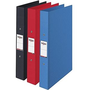 Rexel Choix 2115710 ordner, A4, rugbreedte 25 mm, voor 190 vellen, organisatie van documenten, zwart, rood, blauw, 3 stuks