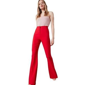 TRENDYOL Uitlopende broek met hoge taille, damesbroek (1 stuk), Rood