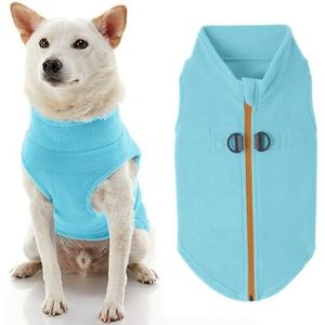 Gooby Hondentrui met ritssluiting, turquoise, maat M, warme fleece trui met dubbele D-ring, wintertrui voor kleine honden, kleding voor kleine en middelgrote honden