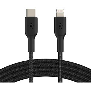 Belkin gevlochten USB-C/Lightning-kabel (iPhone-snellaadkabel voor iPhone 14 en ouder) Boost Charge MFi-gecertificeerde iPhone USB-C-kabel(2 m, zwart)