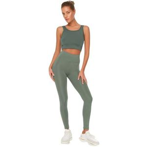 Trendyol Kaki Roller Sports Tights Yogabroek voor dames, Khaki (stad)