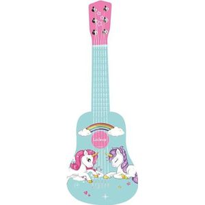 Lexibook Eerste Eenhoorn-houten gitaar, 6 snaren, 53 cm, inclusief gids, roze/blauw, K205UNI