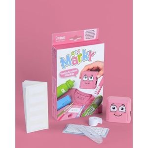 DIY MARKY - Personaliseerbare stempel voor kinderen | Voor kleding en kinderspullen | Inclusief inkt tot 1000 afdrukken | Compleet pakket met labels en hittebestendig tape | (Roze)