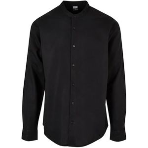 Urban Classics Herenoverhemd met opstaande kraag van katoen en linnen, zwart, 4XL, zwart.