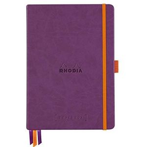 RHODIA 118579C - Hard notitieboek Bullet Journal Goalbook paars, A5, 14,8 x 21 cm, gestippeld, 240 pagina's, wit Clairefontaine papier, 90 g/m², 3 banden, elastische sluiting, kunstleer